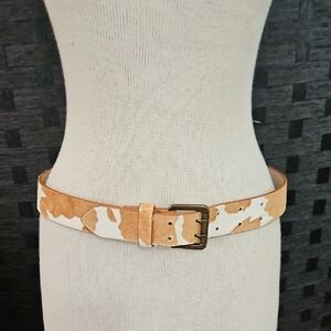 Cow Print Tan and White Women's Leather Belt Size Large